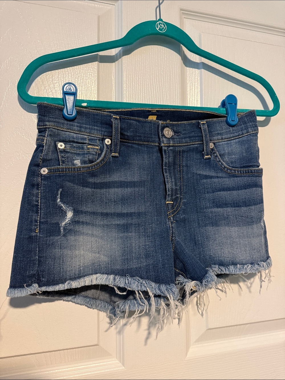 7 For All Mankind Dark Blue Distressed Denim Cutoff Shorts size 24